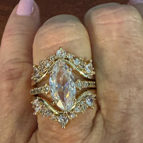 14k Gold Plated, 3 pcs Stacking, Engagement, Wedding, Victorian, Ring Set Sz 6 - Picture 8 of 11